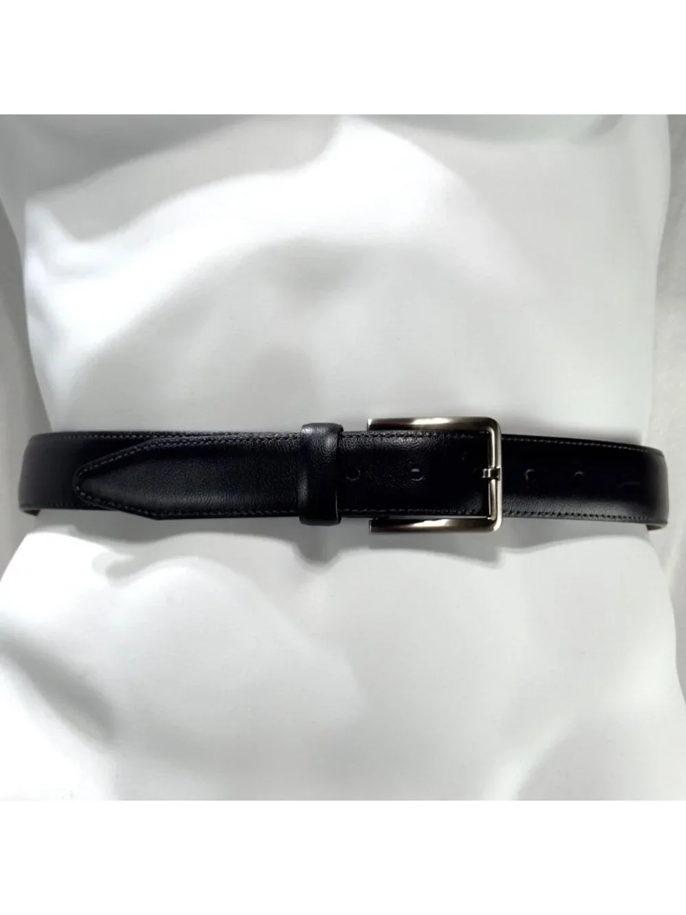 Johnston Murphy Men’s Dress Belt Black Leather Silver-Tone Buckle Size 38